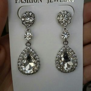 - CZ diamond earring drop Chandelier clear pear